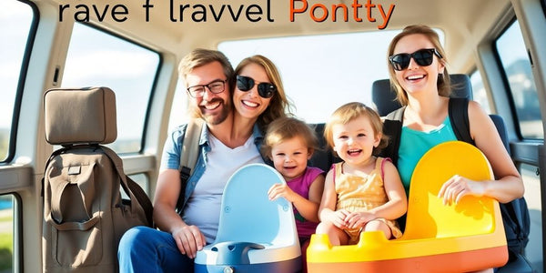 Familie mit Kleinkindern und einem Reisetöpfchen unterwegs.