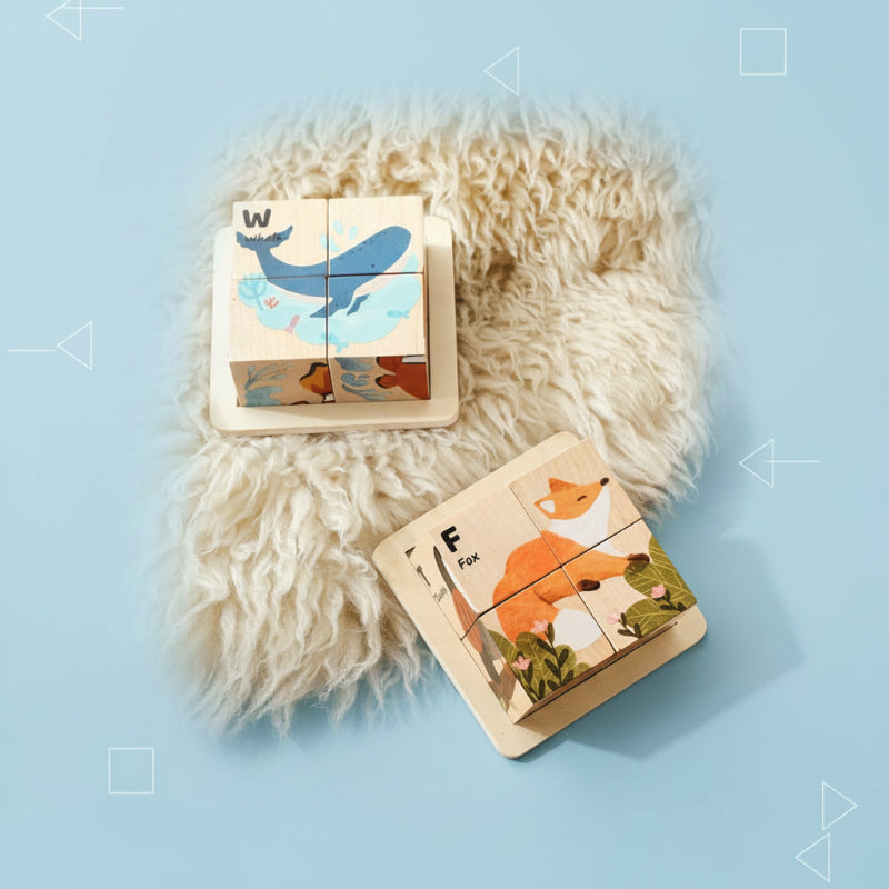 WoodMind – Kreativ & lehrreich – 6-in-1 Montessori-Tier-Holzpuzzle