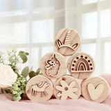 WoodStamp – Montessori & Kreativ – 6 Stück Holz-Knetstempel