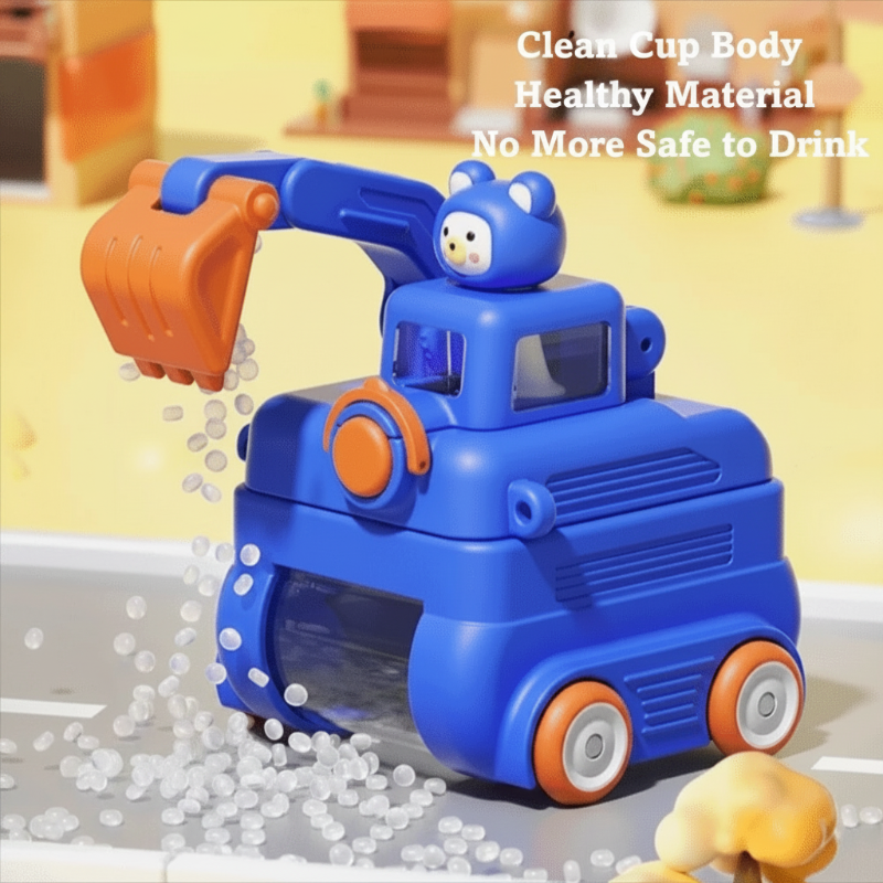 TinyExcavators – Einzigartig & praktisch – Bagger-Trinkflasche mit Strohhalm