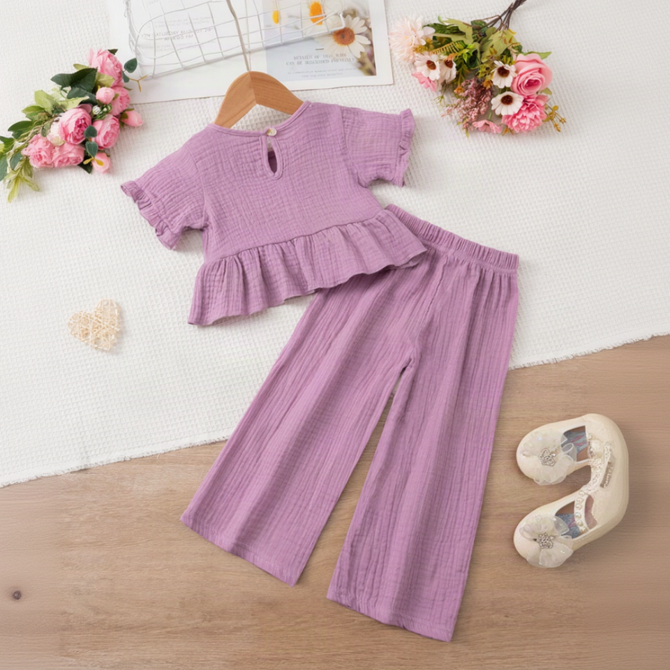 SoftCharm – Elegant & bequem – Mädchen-Set mit Rüschenoberteil und langer Hose
