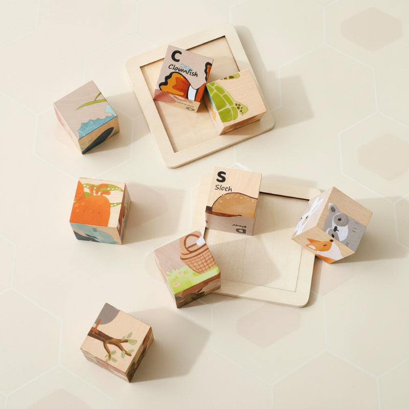 WoodMind – Kreativ & lehrreich – 6-in-1 Montessori-Tier-Holzpuzzle