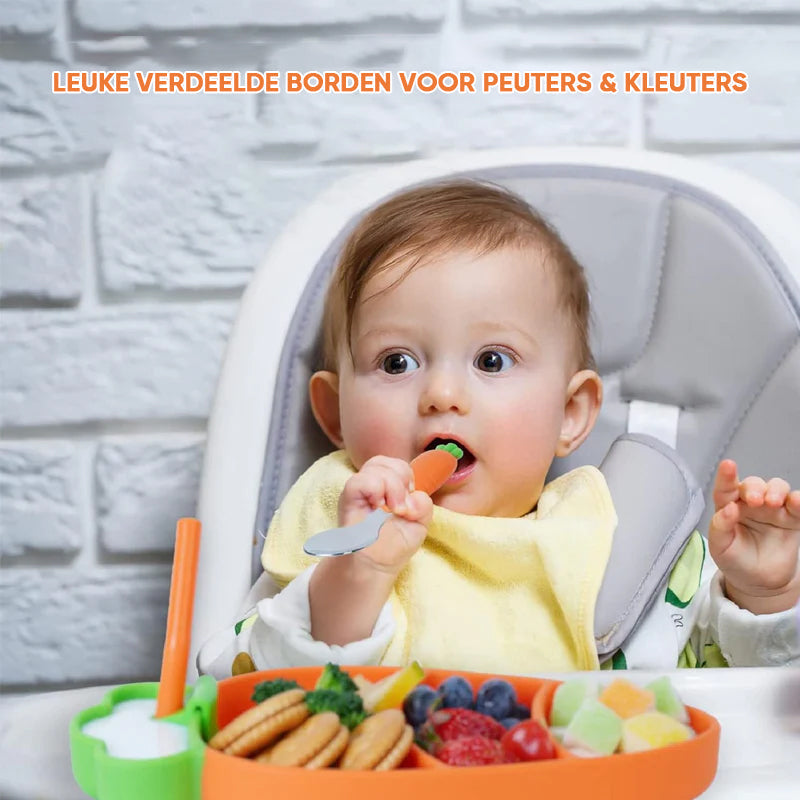 MiniMeal – Sicher & rutschfest – Silikon-Kleinkind-Geschirrset mit Besteck