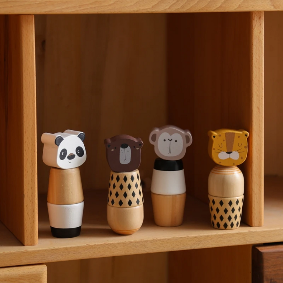 WoodyFriends – Motorik & Spaß – Stapelspielzeug aus Holz in Tierform