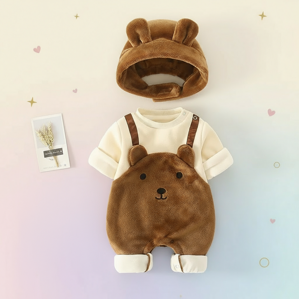 MiniSnow – Kuschelig & schützend – Plüsch-Strampler & Mütze