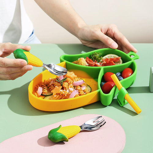 MiniMeal – Sicher & rutschfest – Silikon-Kleinkind-Geschirrset mit Besteck