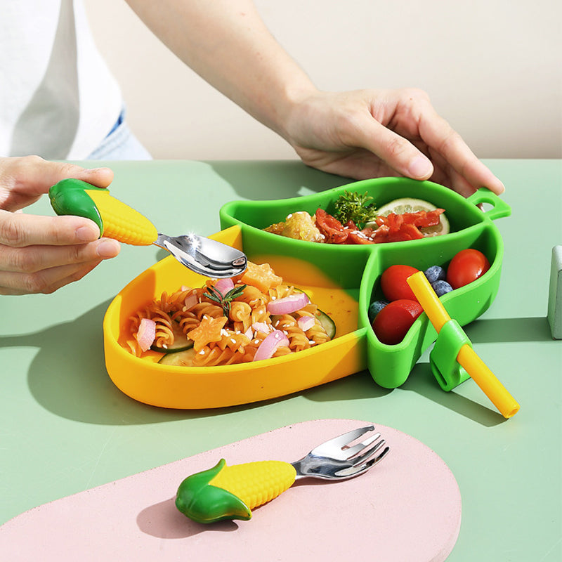 MiniMeal – Sicher & rutschfest – Silikon-Kleinkind-Geschirrset mit Besteck