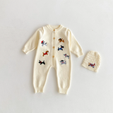 PlayfulKnit – Weich & niedlich – Gestrickter Baby-Strampler mit Hundemotiv