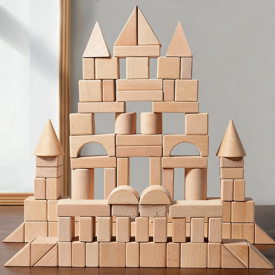 BlockyFun – Kreativ & Lernfördernd – 100-teiliges Holzbauklötze-Set
