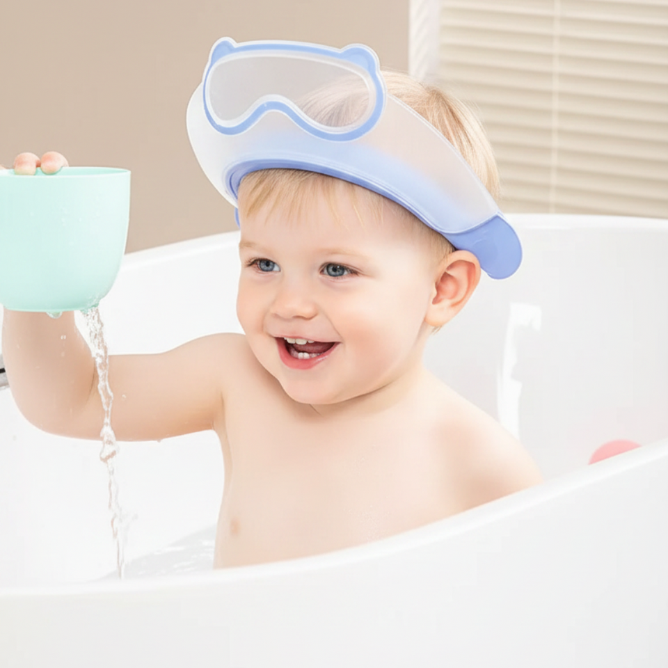 SplashGuard – Bequem & praktisch – Baby-Duschhaube mit Gesichtsschutz
