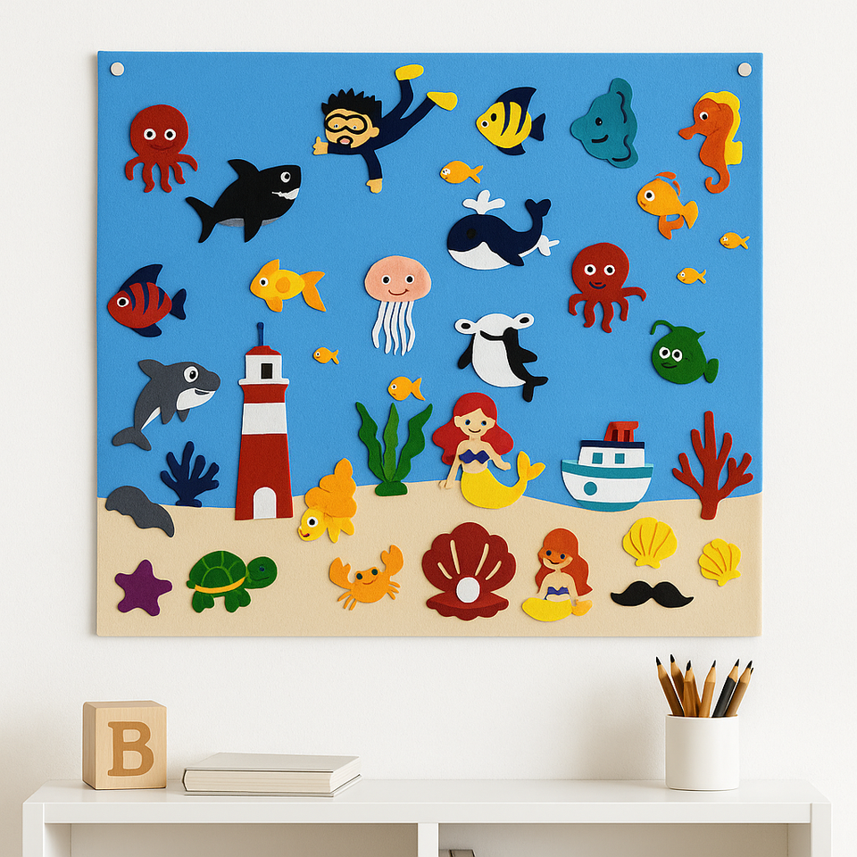 Kids DIY Felt Board 3.44Ft Three-dimensional Themed Storytelling Game Set Cartoon Pattern Wall Decoration | AT