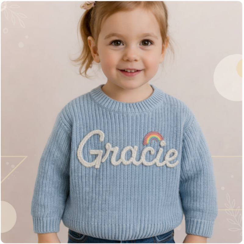 TinyStitch – Personalisierter Strickpullover mit Namen für Kinder