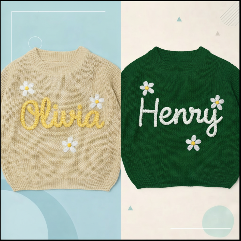 TinyStitch – Personalisierter Strickpullover mit Namen für Kinder