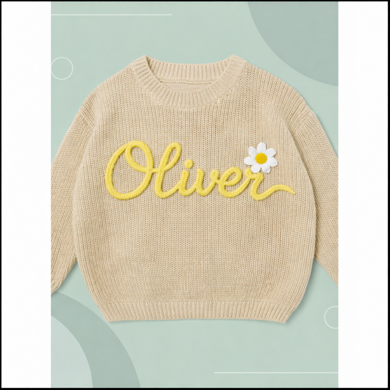 TinyStitch – Personalisierter Strickpullover mit Namen für Kinder