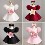 LittleRose – Elegant & festlich – Mädchenkleid mit 3D-Blume und Puffärmeln