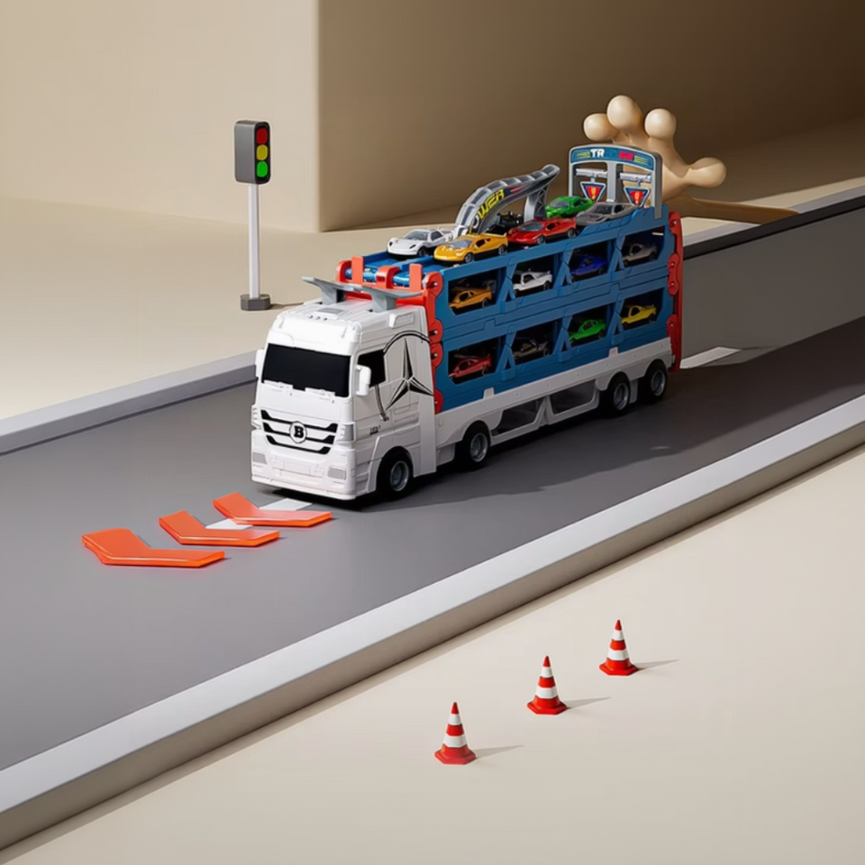 CarHauler – Verspielt & abenteuerlich – Autotransporter-Spielset mit Rennwagen