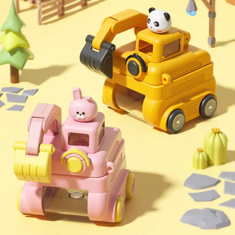 TinyExcavators – Einzigartig & praktisch – Bagger-Trinkflasche mit Strohhalm