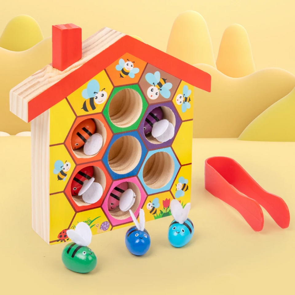 HoneyHive – Montessori & pädagogisch wertvoll – Bienen-Sortierspiel aus Holz