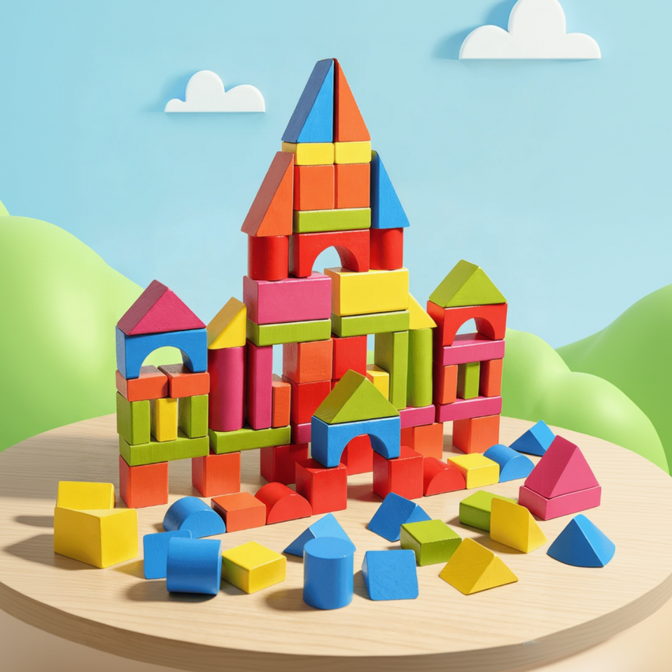 BlockyFun – Kreativ & Lernfördernd – 100-teiliges Holzbauklötze-Set