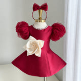 LittleRose – Elegant & festlich – Mädchenkleid mit 3D-Blume und Puffärmeln