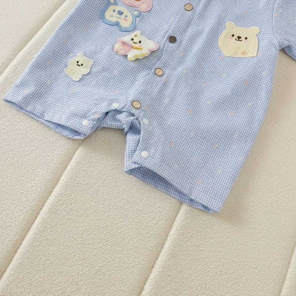 KiddoStyle – Niedlich & weich – Kinder-Jumpsuit mit Krawatte und Aufnäher