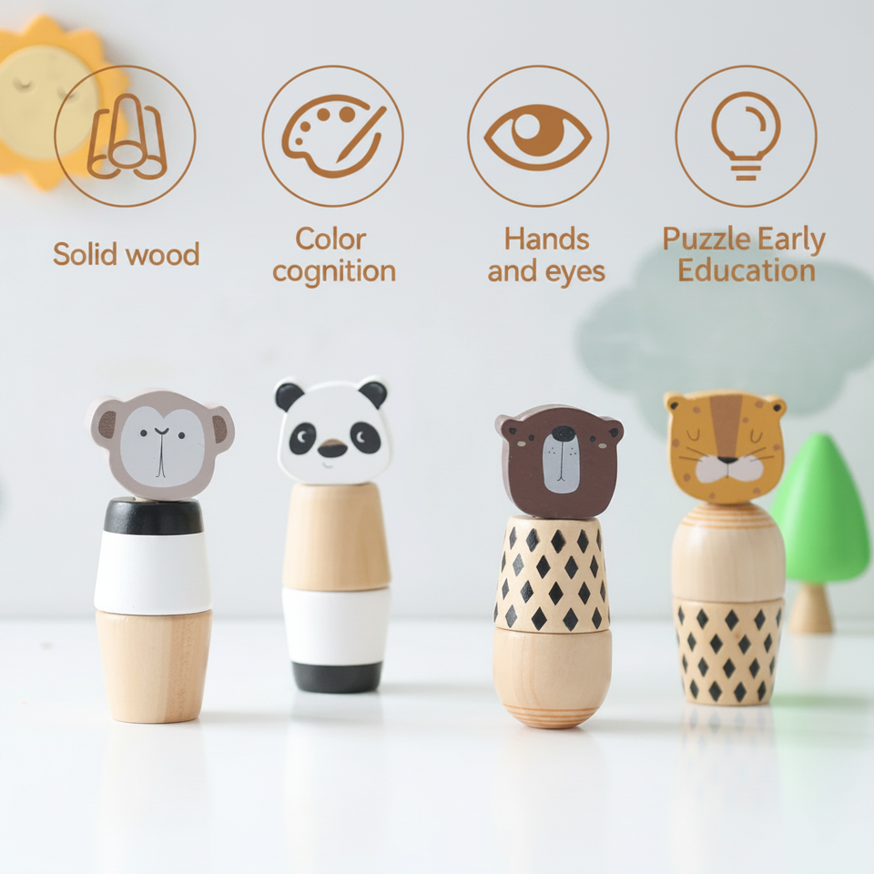 WoodyFriends – Motorik & Spaß – Stapelspielzeug aus Holz in Tierform