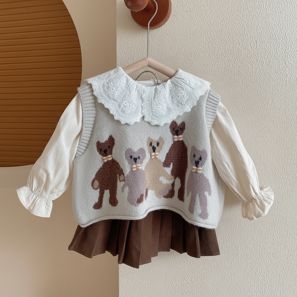 PrettyLayers – Süß & stilvoll – 3-teiliges Set für Mädchen mit Rock, Bluse und Strickjacke