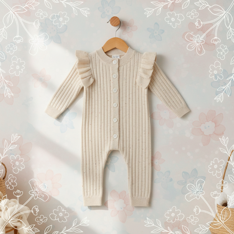 MiniAurora – Blødt & elegant – Strikket babydragt med englevinger og pandebånd