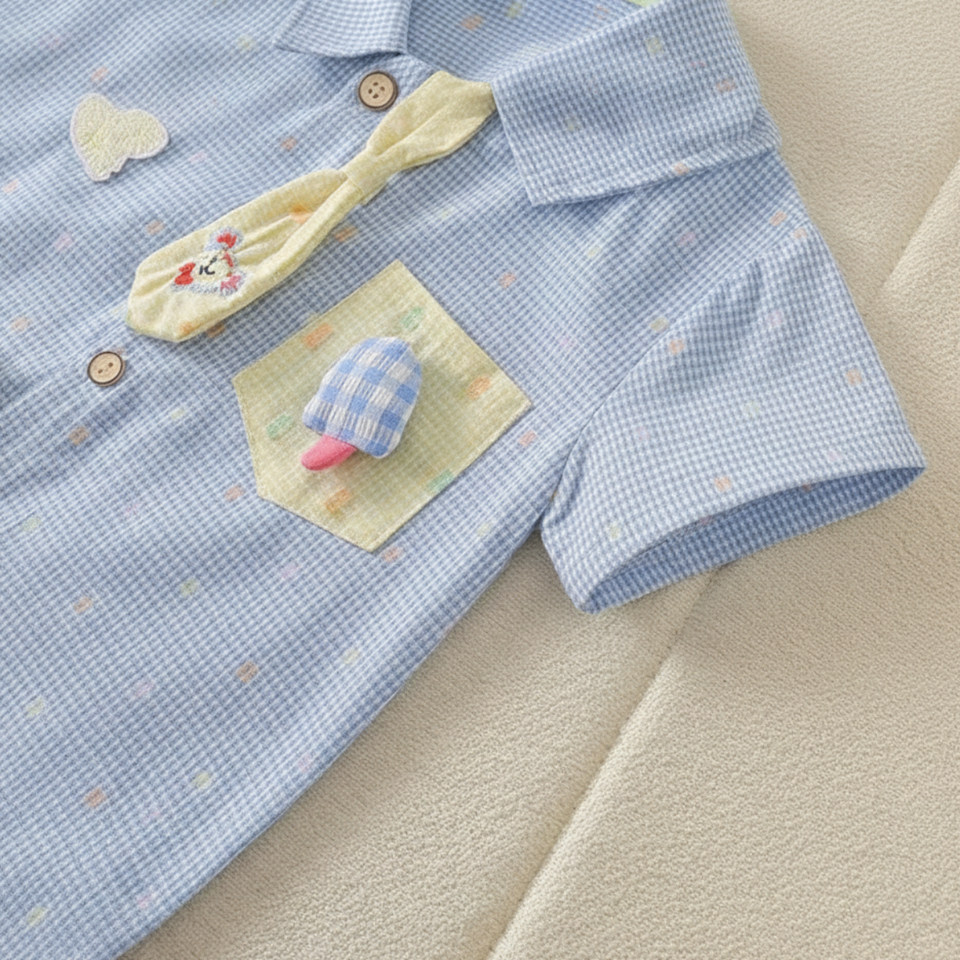 KiddoStyle – Niedlich & weich – Kinder-Jumpsuit mit Krawatte und Aufnäher