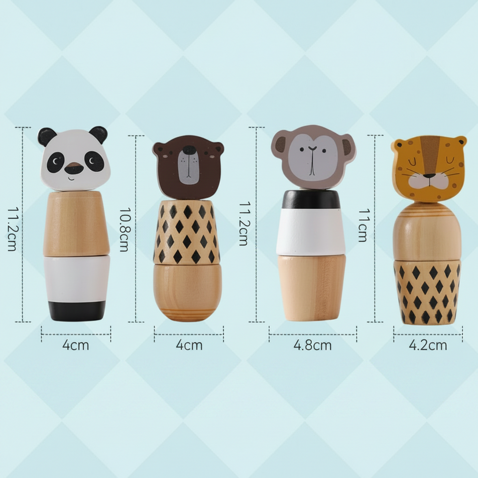 WoodyFriends – Motorik & Spaß – Stapelspielzeug aus Holz in Tierform