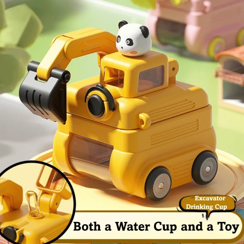 TinyExcavators – Einzigartig & praktisch – Bagger-Trinkflasche mit Strohhalm