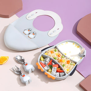 MiniMeal – Sicher & rutschfest – Silikon-Kleinkind-Geschirrset mit Besteck