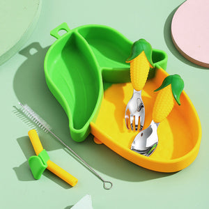 MiniMeal – Sicher & rutschfest – Silikon-Kleinkind-Geschirrset mit Besteck