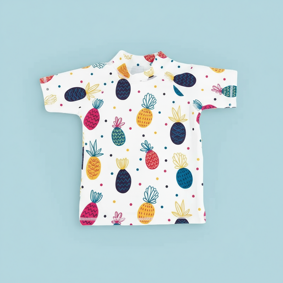 SunnyGuard – Sommerlich & schützend – Anti-UV-Schwimmshirt für Kinder mit kurzen Ärmeln