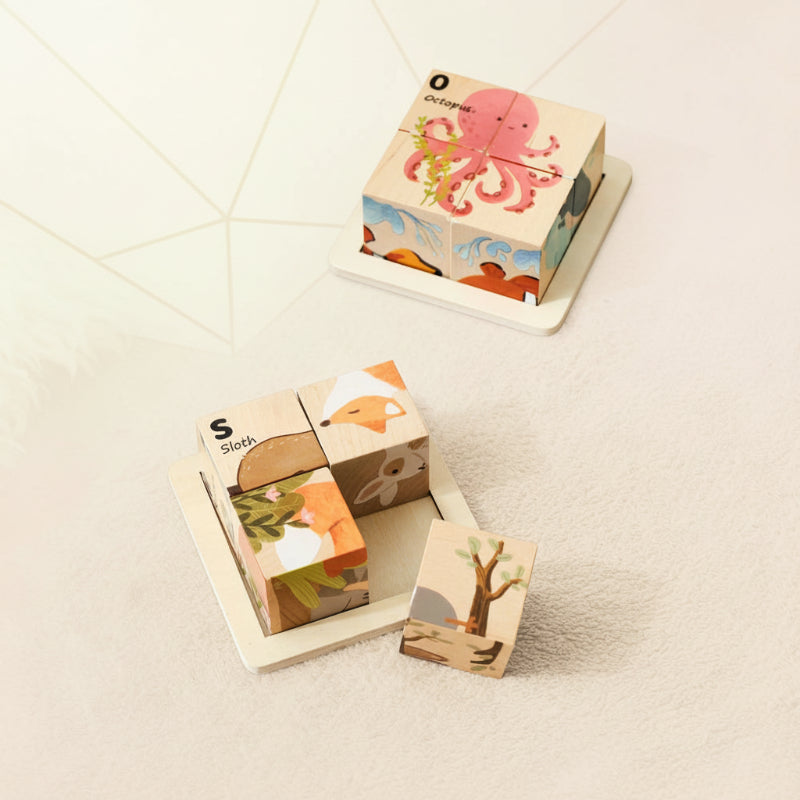 WoodMind – Kreativ & lehrreich – 6-in-1 Montessori-Tier-Holzpuzzle