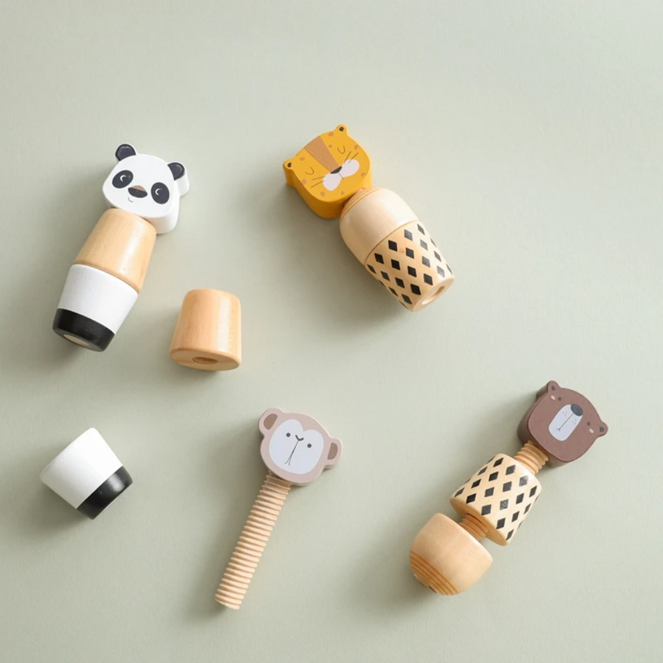 WoodyFriends – Motorik & Spaß – Stapelspielzeug aus Holz in Tierform
