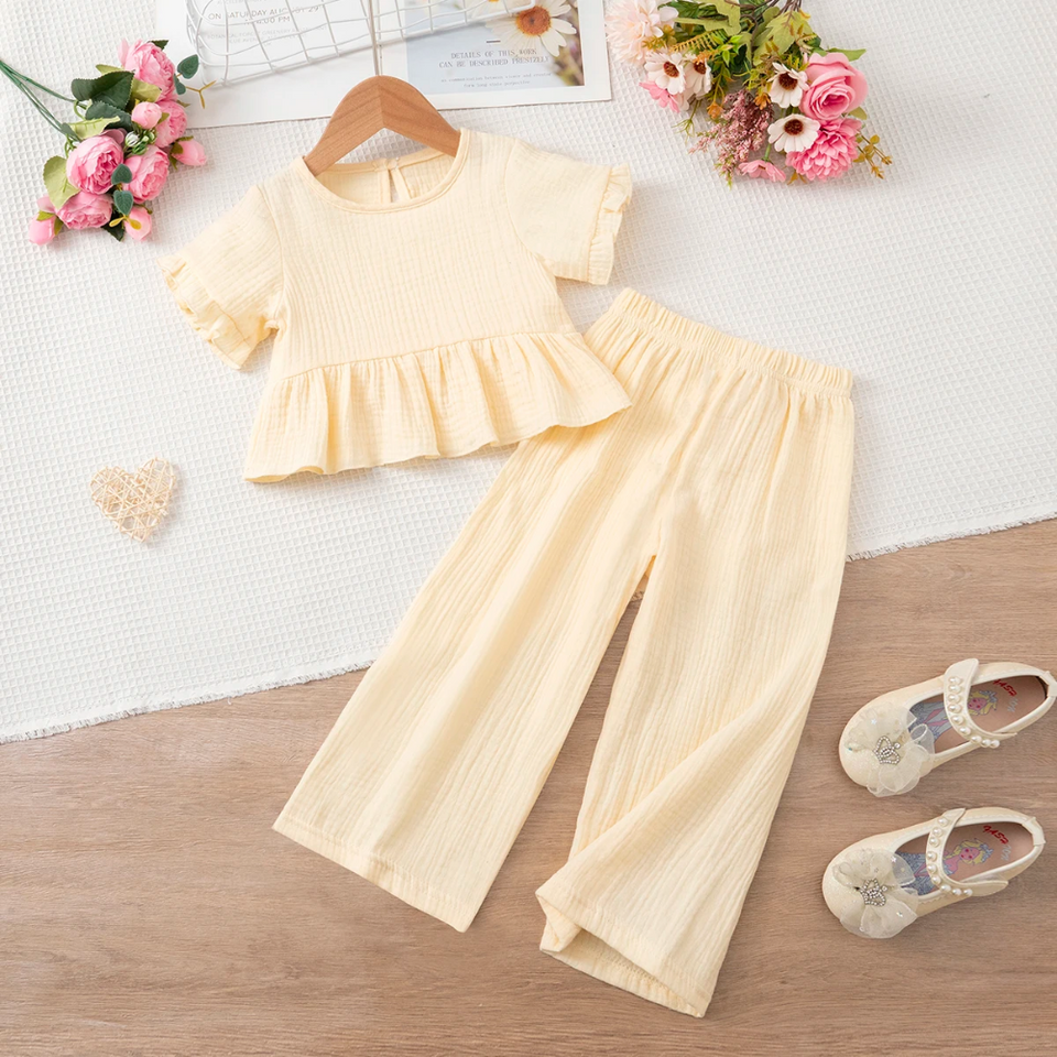 SoftCharm – Elegant & bequem – Mädchen-Set mit Rüschenoberteil und langer Hose