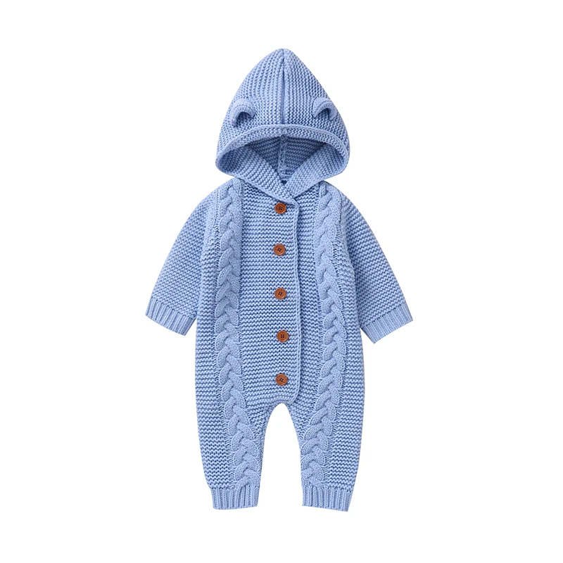 SoftKnit – Warm & niedlich – Gestrickter Baby-Strampler mit Kapuze