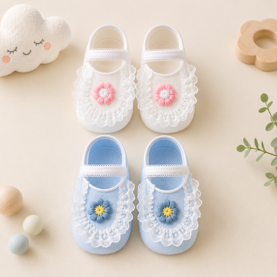 SweetFeet – Weich & niedlich – Babysocken mit Blumen und Spitze