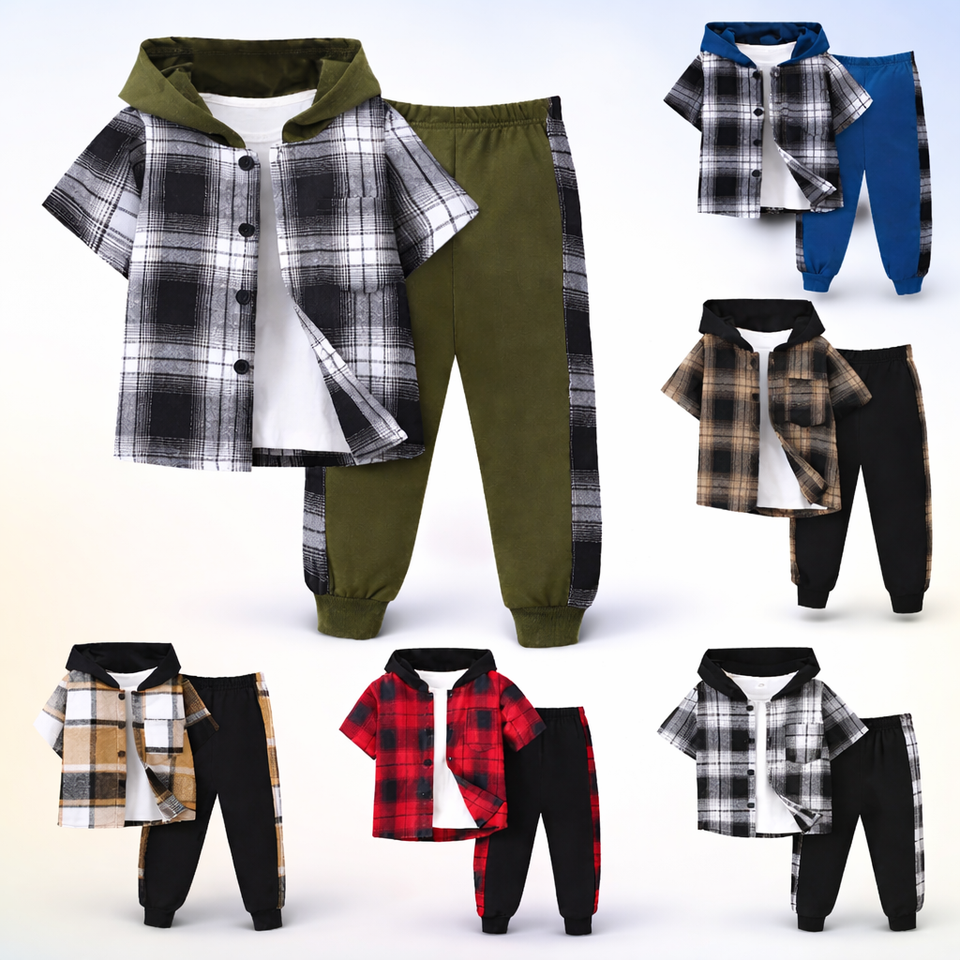 Boys Checkered Outfit – Trendig und bequem – Kinderbekleidungsset mit Karomuster