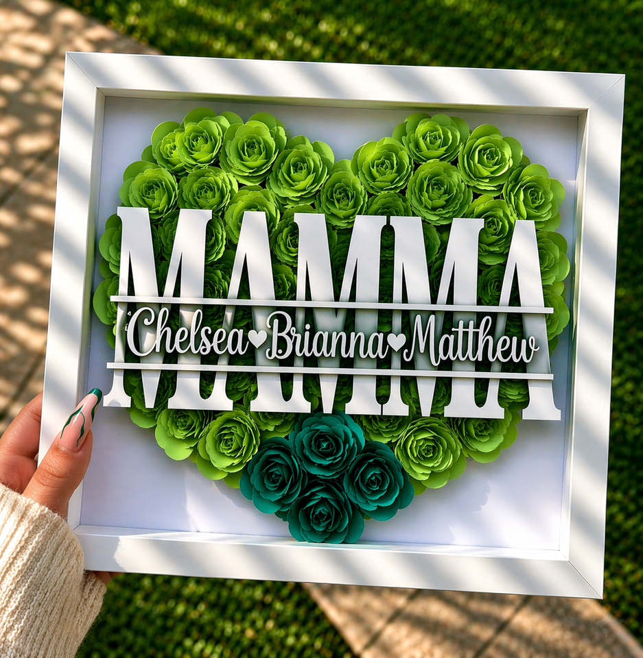 Personalized Rose Shadow Box – Unik morsdagsgave – Personlig skyggeboks med roser