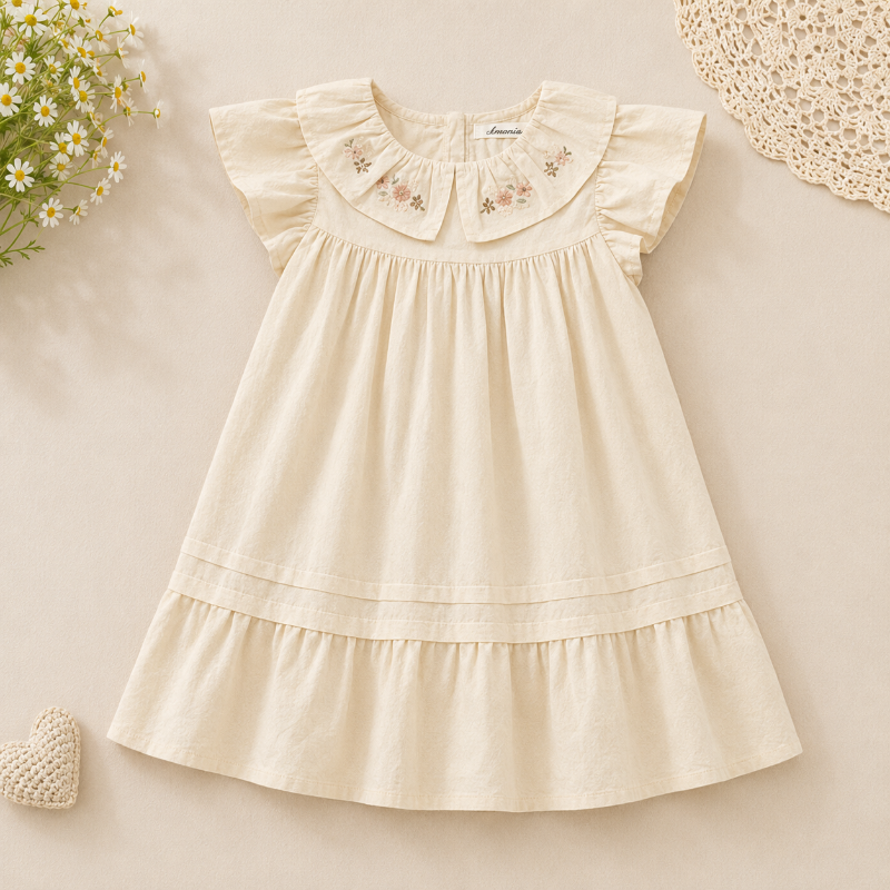 Short Sleeve Embroidery Dress – Elegant & Komfort – Boutique-Mädchenkleid