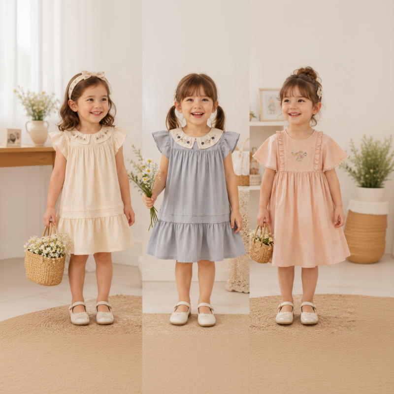 Short Sleeve Embroidery Dress – Elegant & Komfort – Boutique-Mädchenkleid