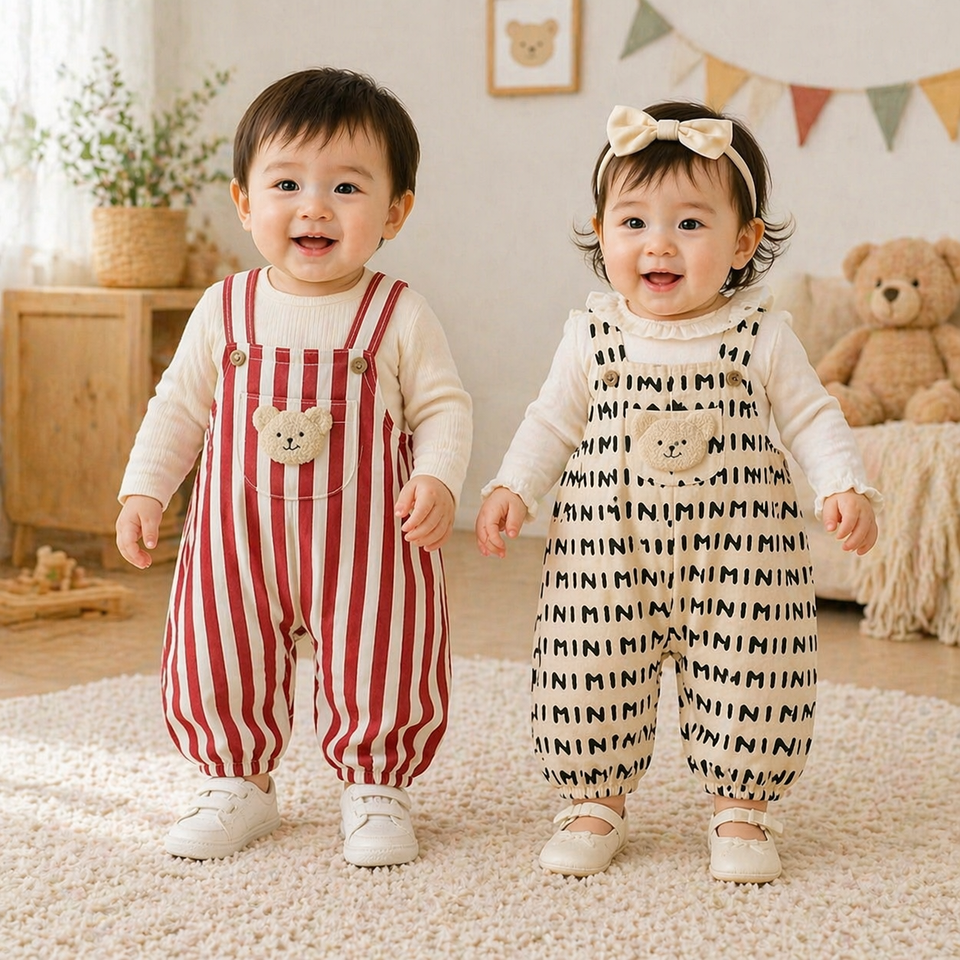 Striped Overall Romper – Weich & Bequem – Kinder-Jumpsuit