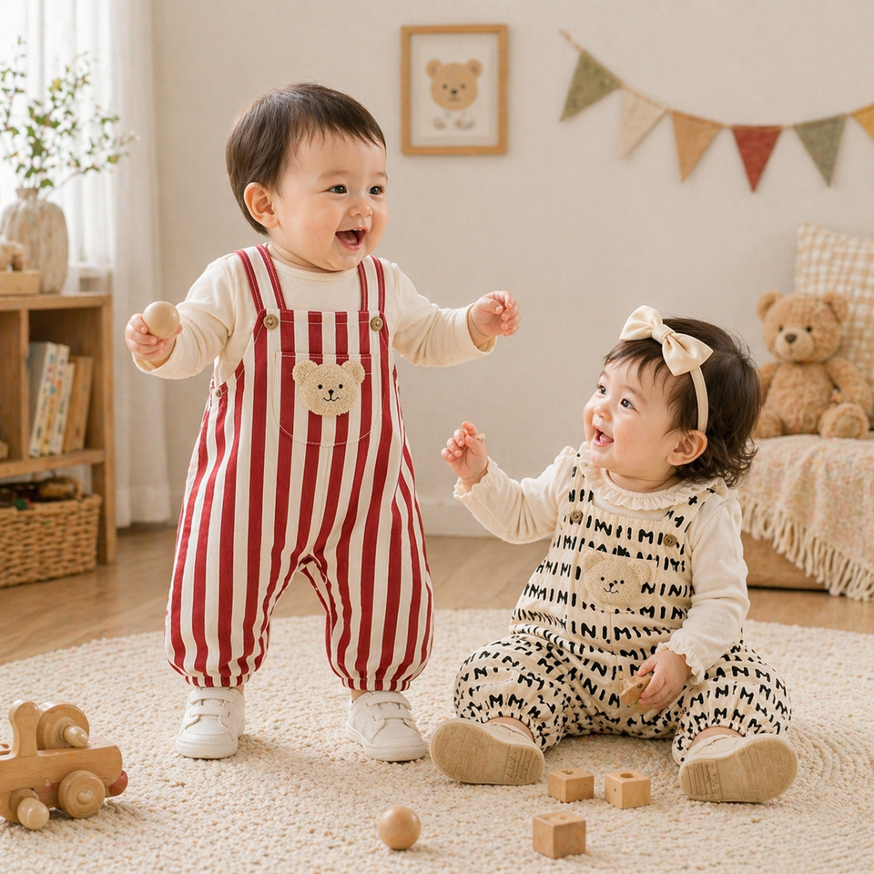 Striped Overall Romper – Weich & Bequem – Kinder-Jumpsuit