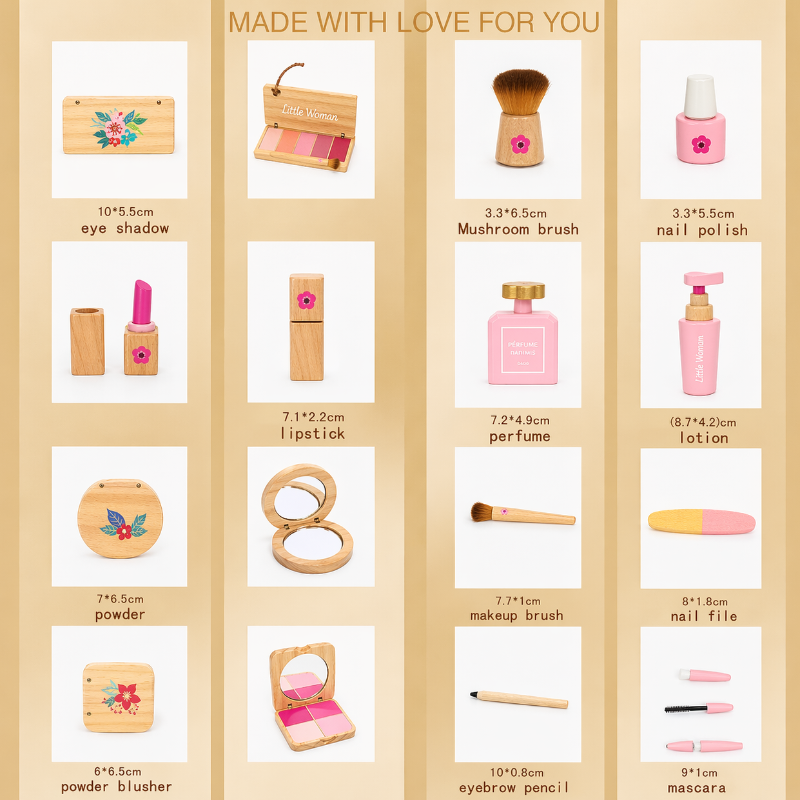 Wooden Makeup Play Set – Kreatives Spielen & Rollenspiele – Make-up-Set aus Holz