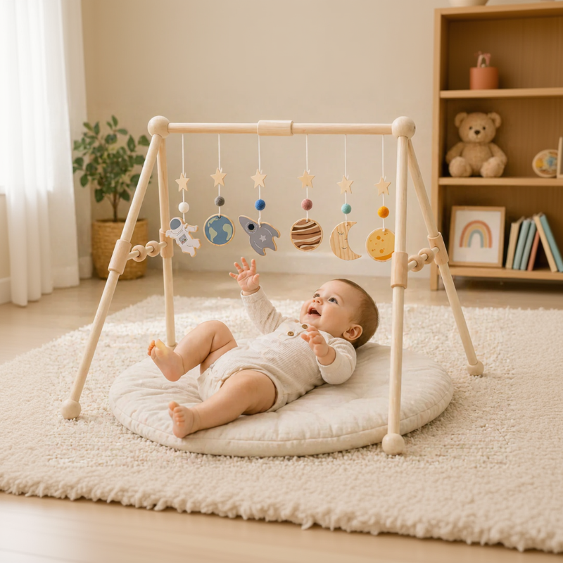 Wooden Baby Rattle Toy – Sinneserfahrung & Sicherheit – Baby-Gymnastik