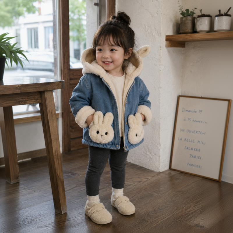 Girls Bunny Denim Coat – Warm & Comfort – Kinderjacke