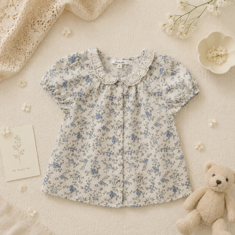 Vine Print Blouse – Leicht & Niedlich – Kinderbluse mit Puffärmeln