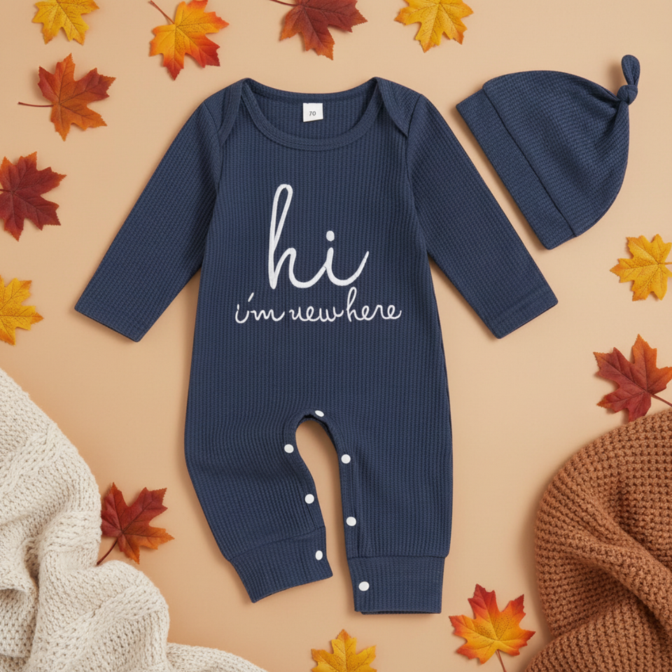 CuddleBaby – Hallo, ich bin neu hier – Set aus Baby-Strampler und Mütze